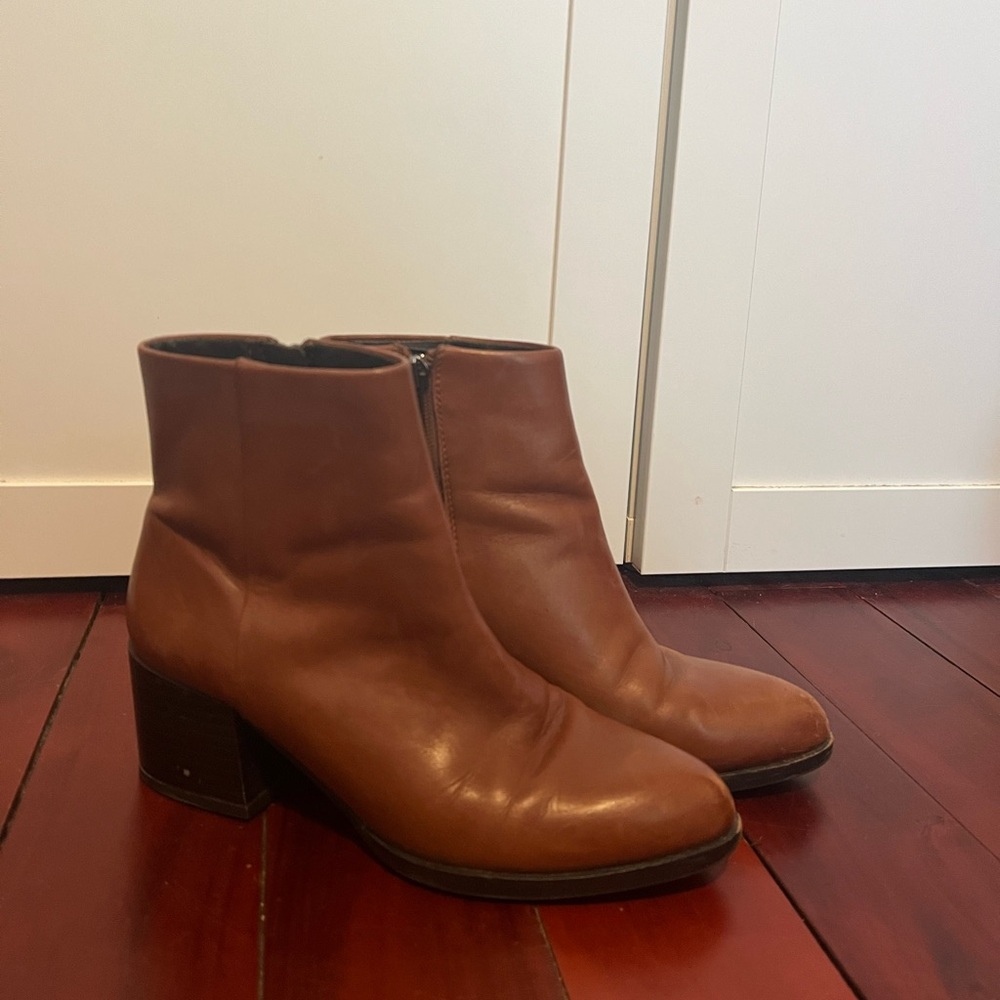 Sam Edelman Women's Brown Leather Block Heel Ankle Boots